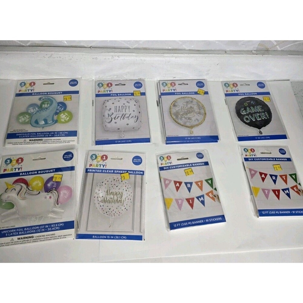 10 Pc Birthday Party Decoration Lot Helium Foil Balloons Unicorn Dinosaur Banner